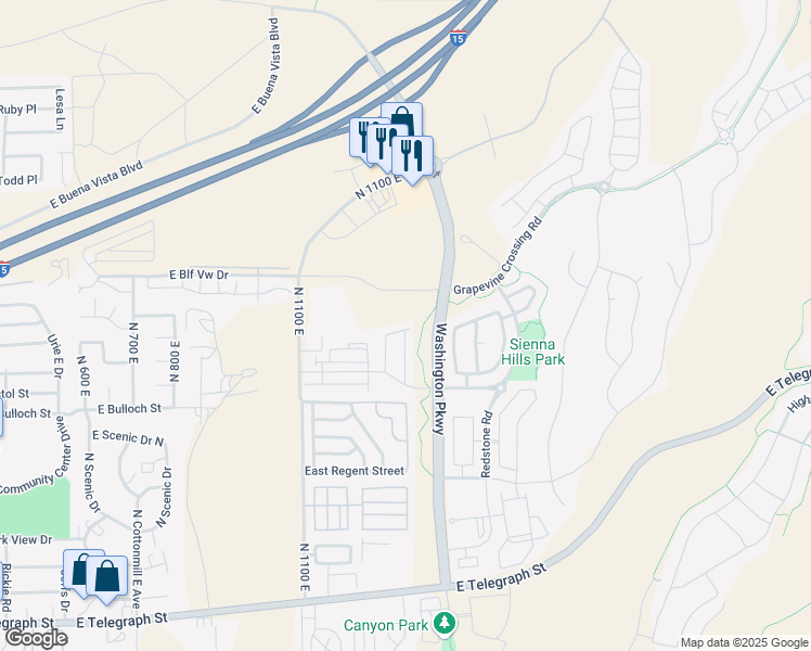 map of restaurants, bars, coffee shops, grocery stores, and more near 1377 Vista Roja Place in Washington