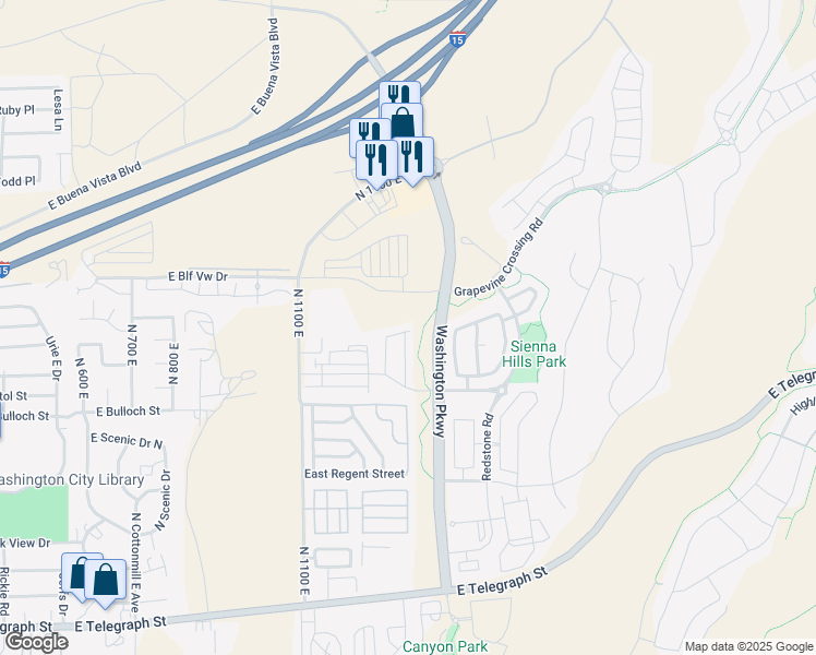 map of restaurants, bars, coffee shops, grocery stores, and more near 1383 Vista Roja Place in Washington