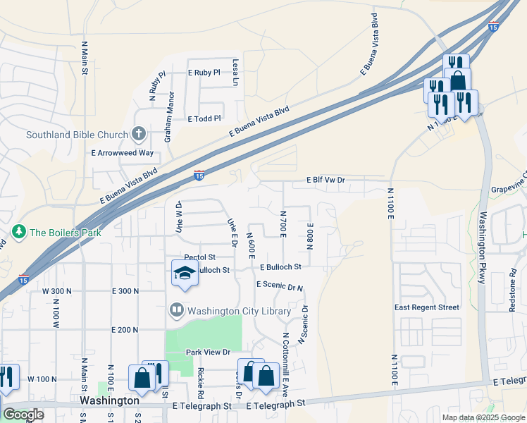 map of restaurants, bars, coffee shops, grocery stores, and more near 597-631 Spring Circle in Washington