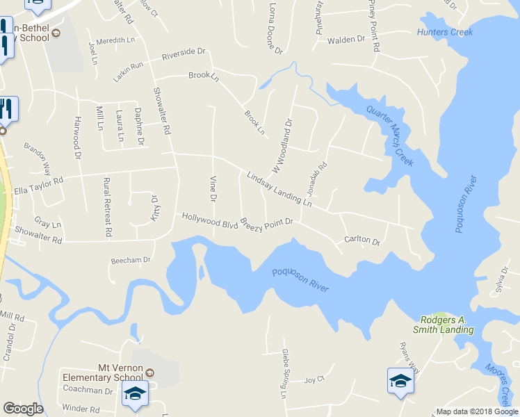 map of restaurants, bars, coffee shops, grocery stores, and more near 108 West Woodland Road in Yorktown