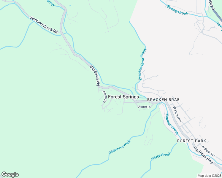 map of restaurants, bars, coffee shops, grocery stores, and more near 161 Mahogany Way in Boulder Creek
