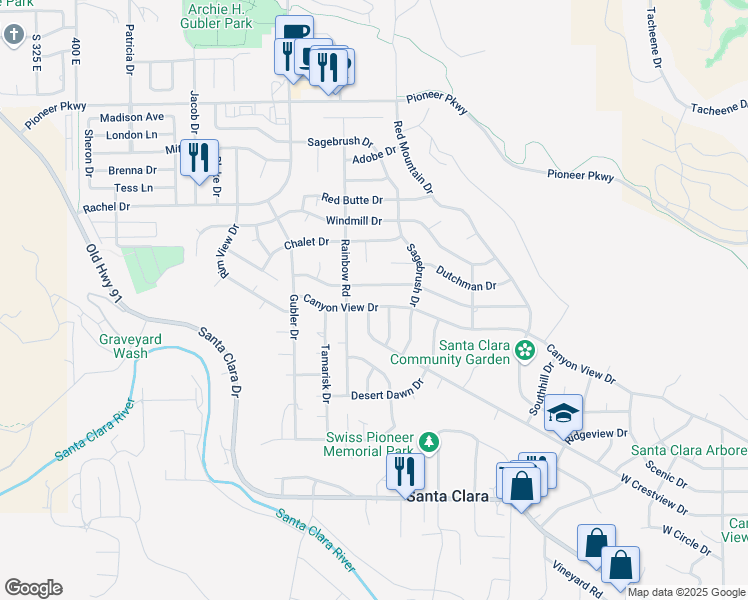 map of restaurants, bars, coffee shops, grocery stores, and more near 3166 Canyon View Drive in Santa Clara