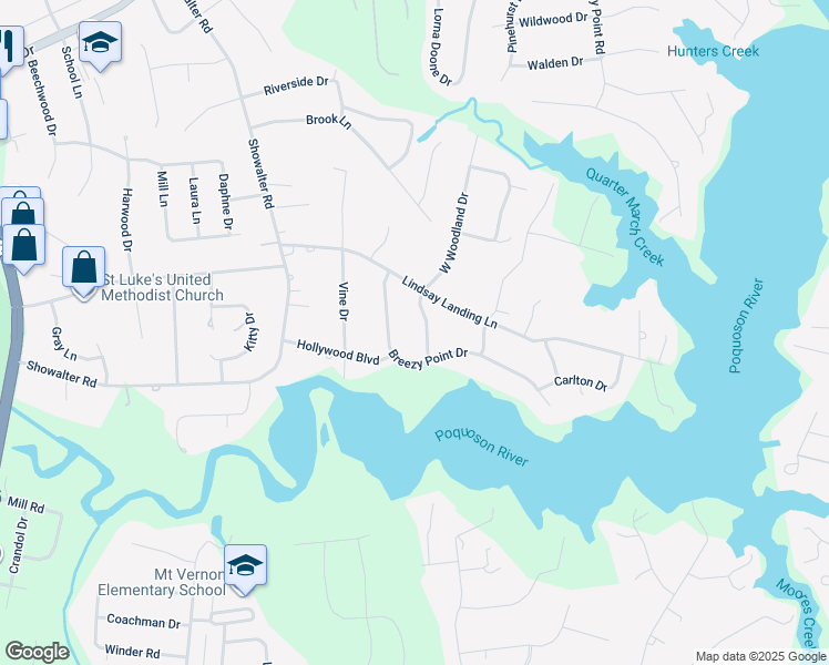 map of restaurants, bars, coffee shops, grocery stores, and more near 108 West Woodland Road in Yorktown