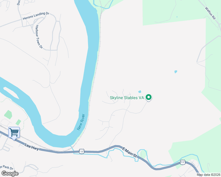 map of restaurants, bars, coffee shops, grocery stores, and more near 300 Meadow Ridge in Radford