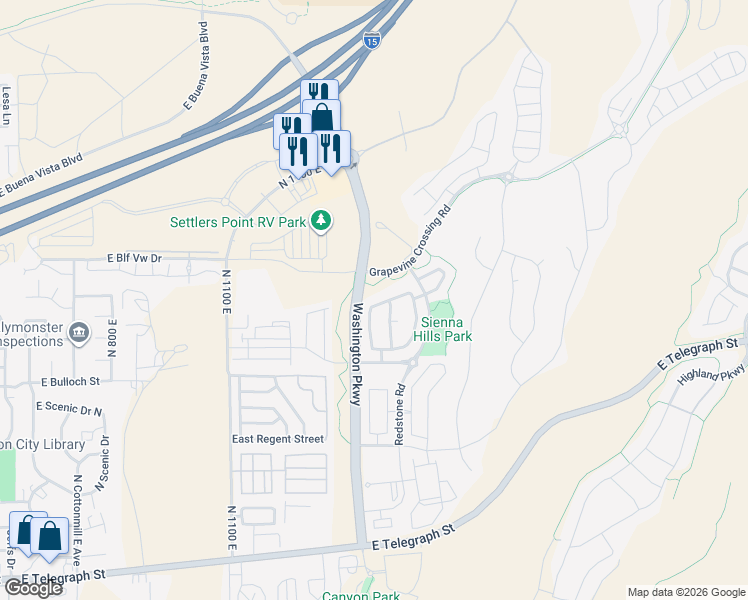 map of restaurants, bars, coffee shops, grocery stores, and more near 1515 East Wilcken Way in Washington