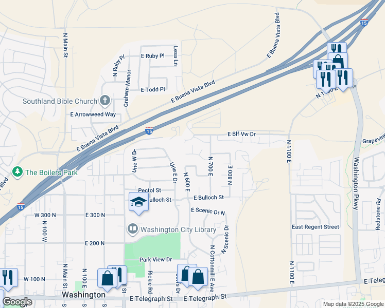 map of restaurants, bars, coffee shops, grocery stores, and more near 597 Spring Circle in Washington