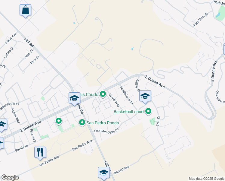 map of restaurants, bars, coffee shops, grocery stores, and more near 16954 Sorrel Court in Morgan Hill