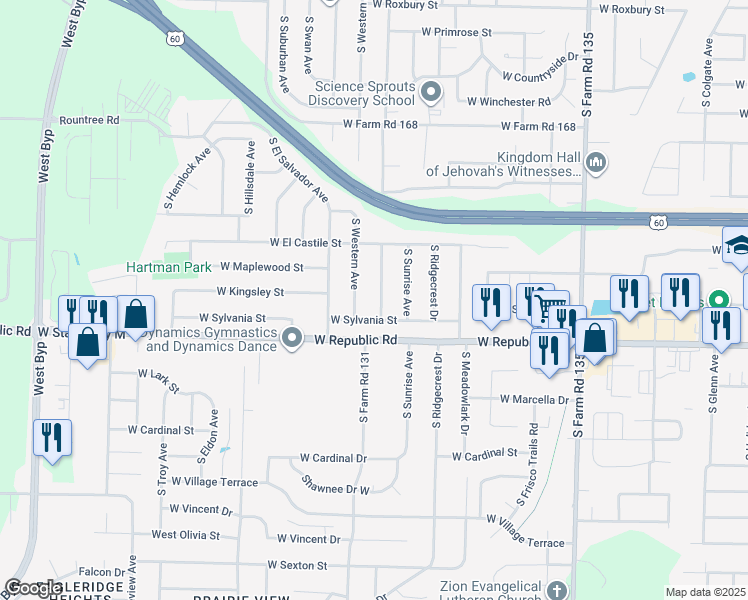 map of restaurants, bars, coffee shops, grocery stores, and more near 4113 S El Fiesta Ave in Springfield