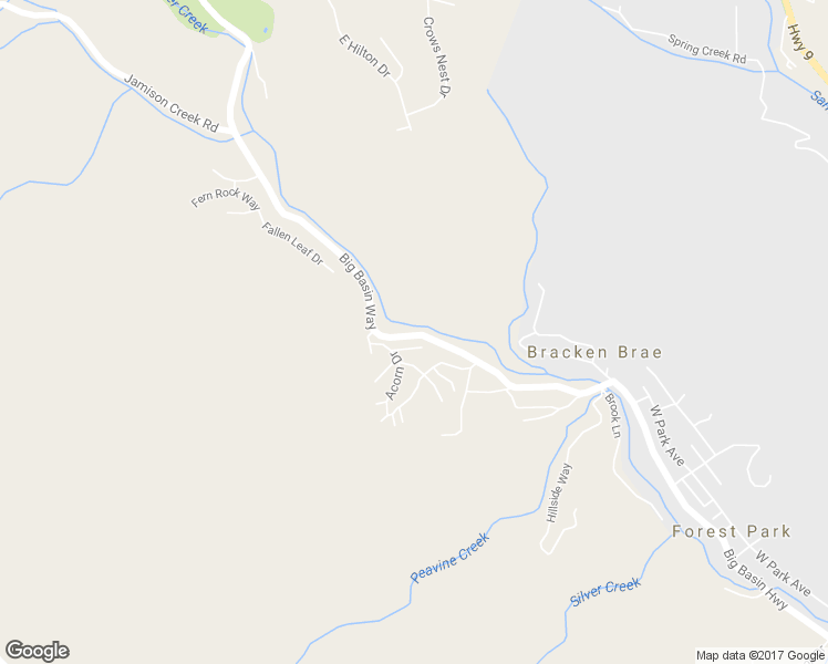 map of restaurants, bars, coffee shops, grocery stores, and more near 161 Mahogany Way in Boulder Creek