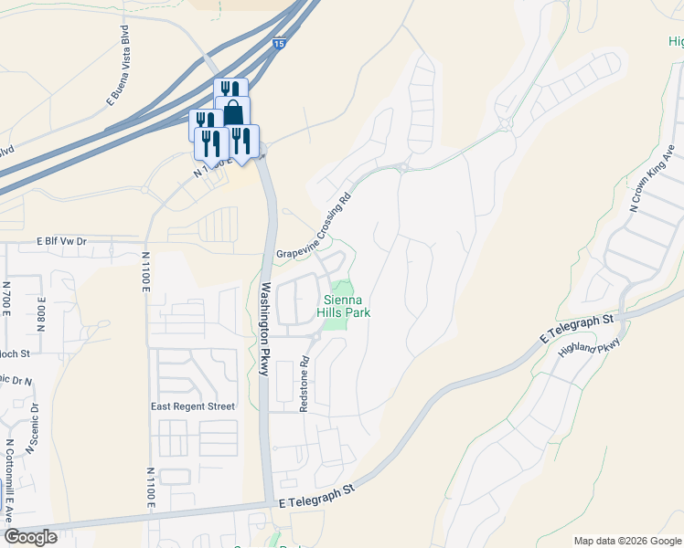 map of restaurants, bars, coffee shops, grocery stores, and more near 650 North Red Stone Road in Washington