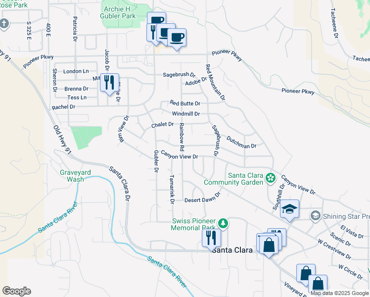 map of restaurants, bars, coffee shops, grocery stores, and more near 3173 Swiss Drive in Santa Clara