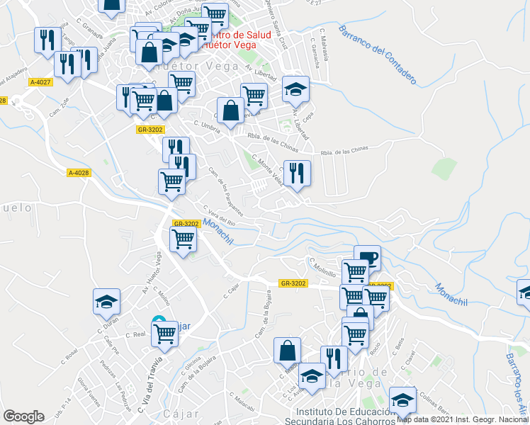 map of restaurants, bars, coffee shops, grocery stores, and more near 40 Cuesta de las Cabras in Huétor Vega