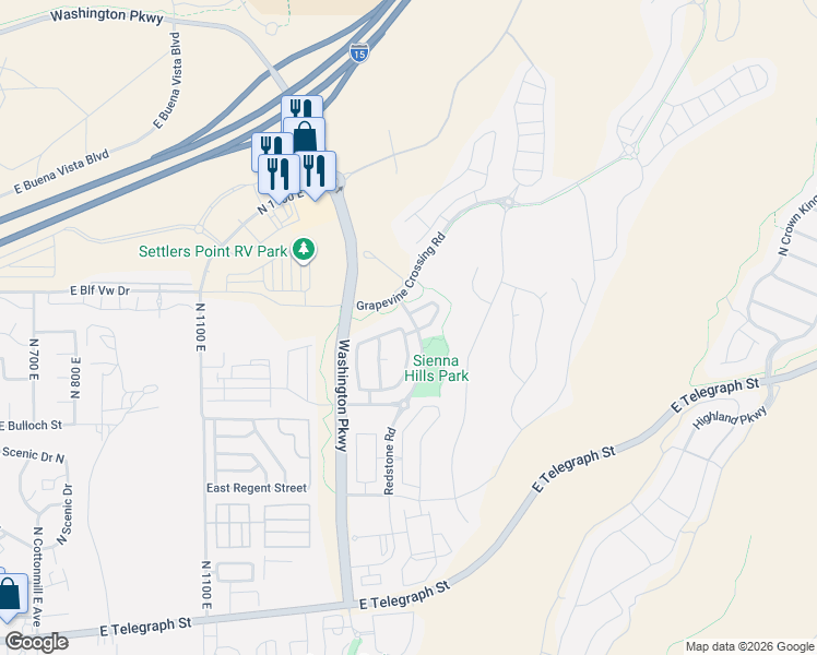 map of restaurants, bars, coffee shops, grocery stores, and more near 650 North Red Stone Road in Washington