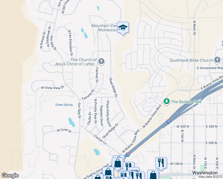map of restaurants, bars, coffee shops, grocery stores, and more near 651 North Quail Ridge Circle in Washington