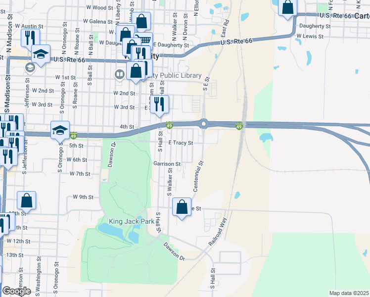 map of restaurants, bars, coffee shops, grocery stores, and more near 507 South Devon Avenue in Webb City