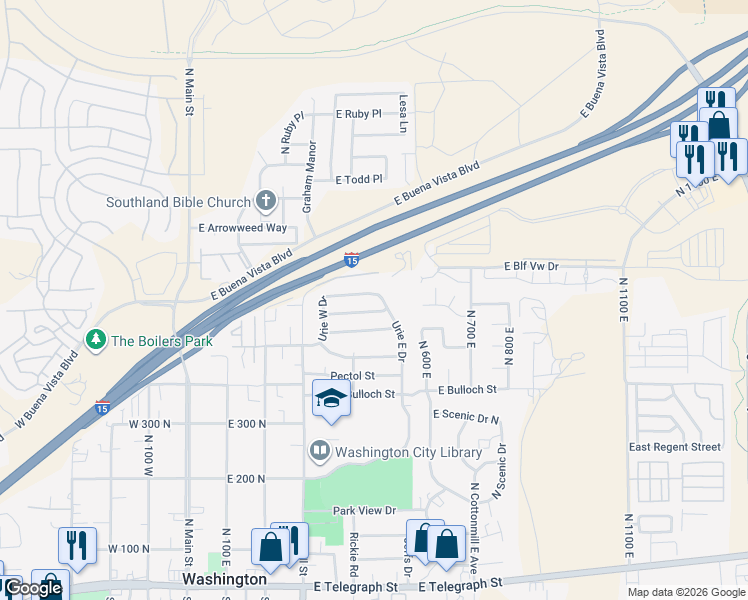map of restaurants, bars, coffee shops, grocery stores, and more near 446 Urie North Drive in Washington