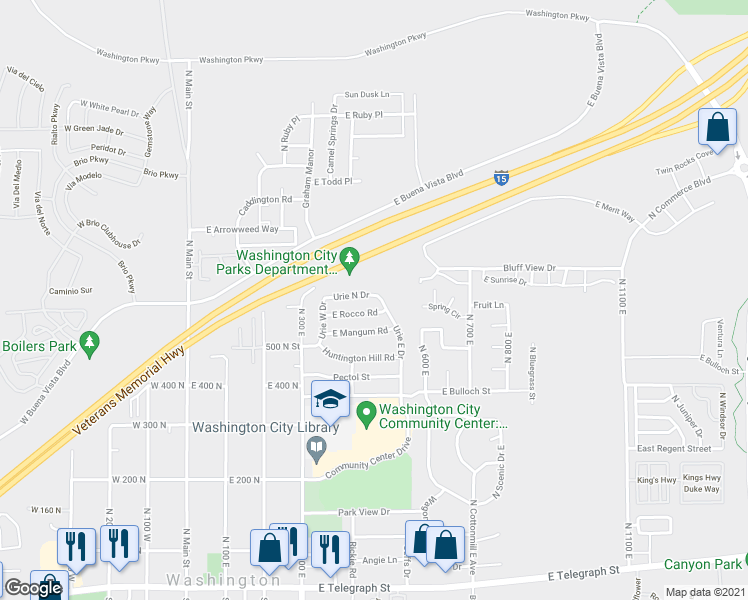 map of restaurants, bars, coffee shops, grocery stores, and more near 446 Urie North Drive in Washington