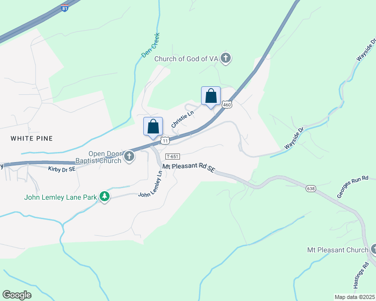 map of restaurants, bars, coffee shops, grocery stores, and more near 4290 Cumberland Drive Southeast in Christiansburg