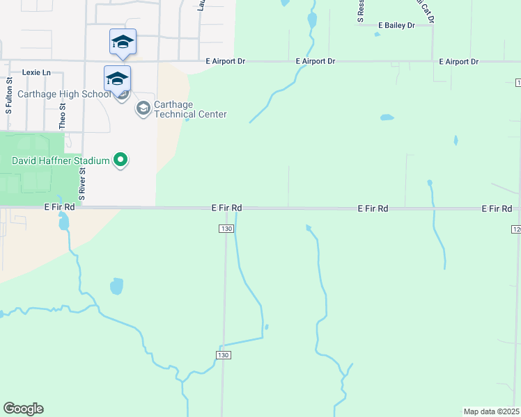 map of restaurants, bars, coffee shops, grocery stores, and more near 1814 East Fir Road in Carthage
