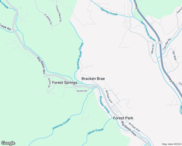 map of restaurants, bars, coffee shops, grocery stores, and more near 575 Hazel Brake in Boulder Creek