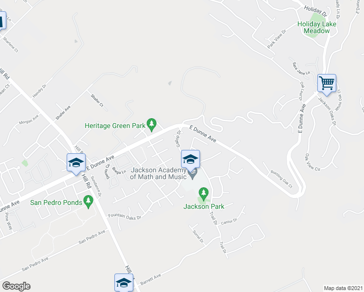 map of restaurants, bars, coffee shops, grocery stores, and more near 16820 Gallop Drive in Morgan Hill