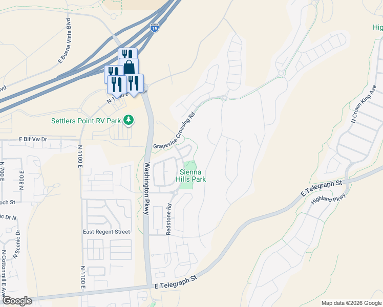 map of restaurants, bars, coffee shops, grocery stores, and more near 650 North Red Stone Road in Washington
