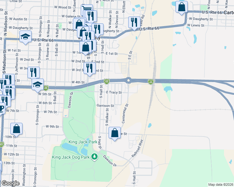 map of restaurants, bars, coffee shops, grocery stores, and more near 507 South Devon Avenue in Webb City