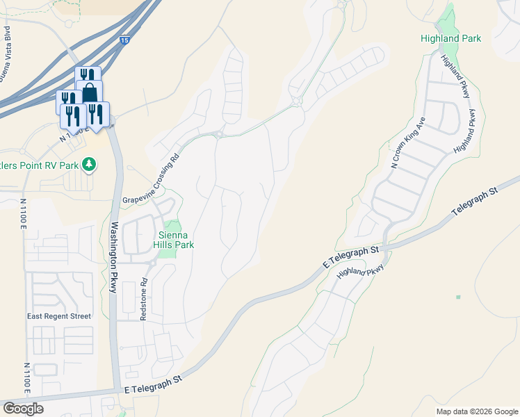 map of restaurants, bars, coffee shops, grocery stores, and more near 649 North Sandy Talus Drive in Washington