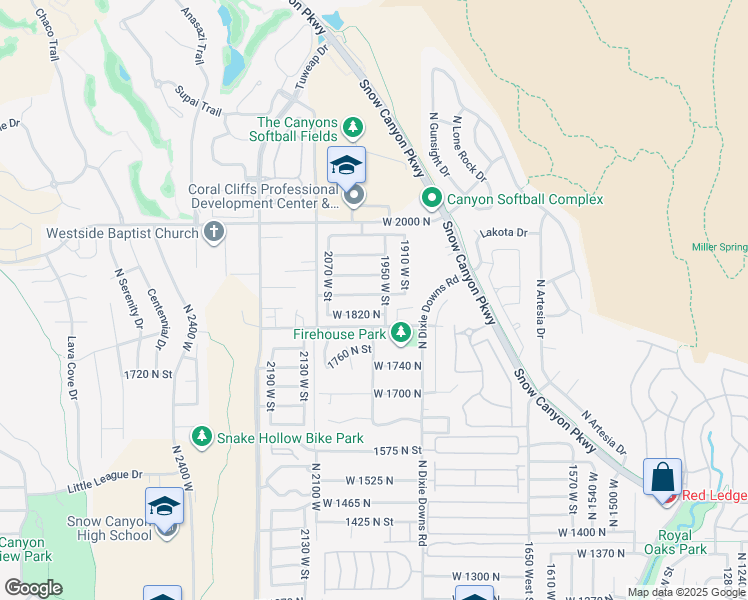 map of restaurants, bars, coffee shops, grocery stores, and more near 1977 1860 North Street in St. George
