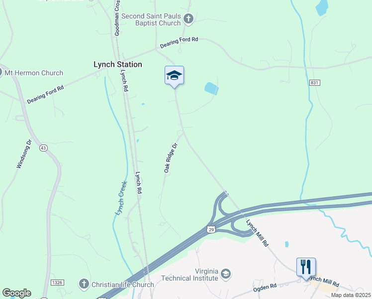 map of restaurants, bars, coffee shops, grocery stores, and more near 1301 Lynch Mill Road in Altavista
