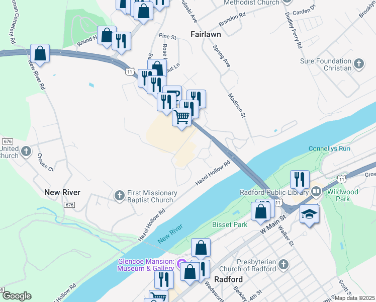 map of restaurants, bars, coffee shops, grocery stores, and more near 7486 Lee Highway in Fairlawn