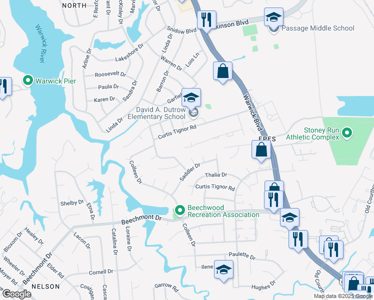map of restaurants, bars, coffee shops, grocery stores, and more near 236 Susan Constant Drive in Newport News