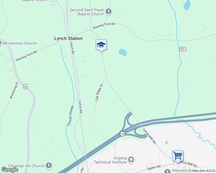 map of restaurants, bars, coffee shops, grocery stores, and more near 1301 Lynch Mill Road in Altavista