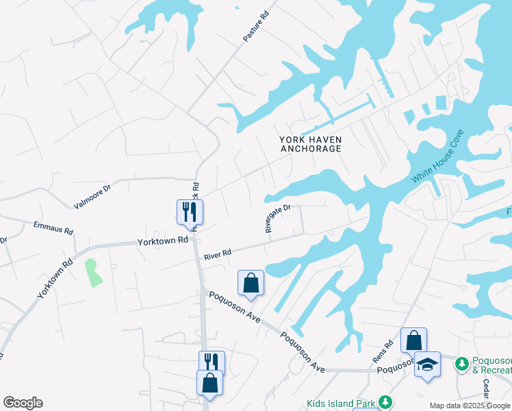map of restaurants, bars, coffee shops, grocery stores, and more near 40 Browns Neck Road in Poquoson