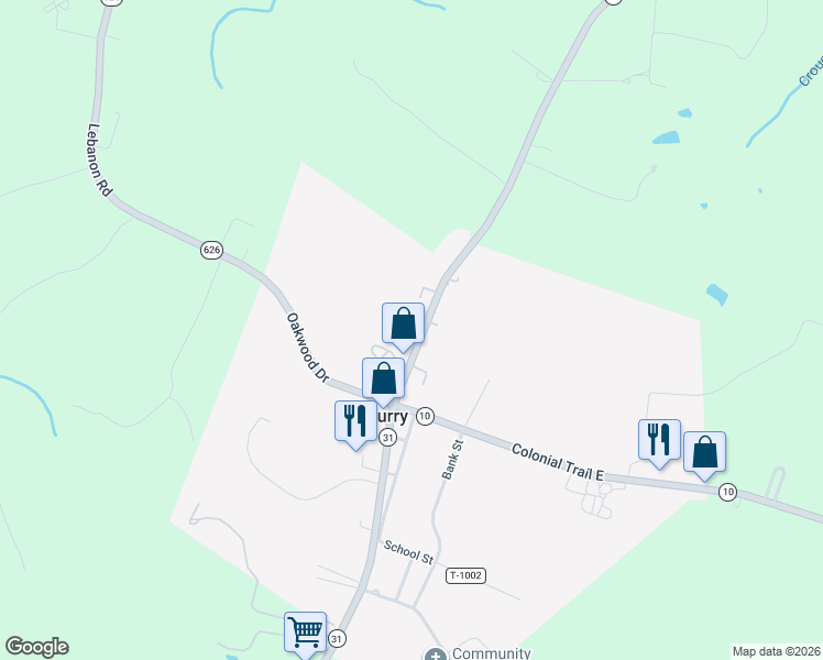 map of restaurants, bars, coffee shops, grocery stores, and more near Rolfe Highway in Surry