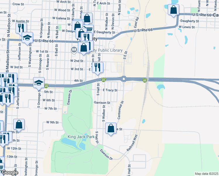 map of restaurants, bars, coffee shops, grocery stores, and more near 507 South Devon Avenue in Webb City