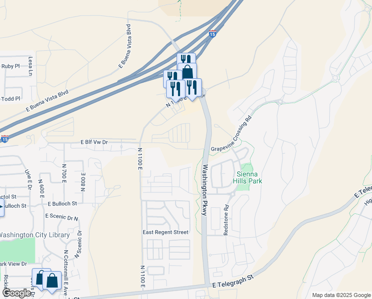map of restaurants, bars, coffee shops, grocery stores, and more near 1383 Vista Roja Place in Washington
