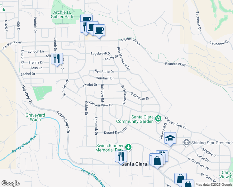 map of restaurants, bars, coffee shops, grocery stores, and more near 3127 Dutchman Drive in Santa Clara
