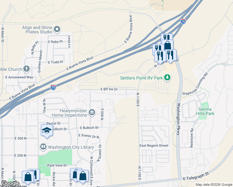 map of restaurants, bars, coffee shops, grocery stores, and more near 38 Scenic Drive in Washington