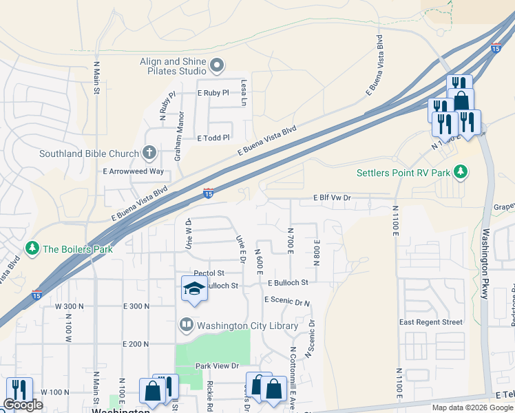 map of restaurants, bars, coffee shops, grocery stores, and more near 1000 Bluff View Circle in Washington
