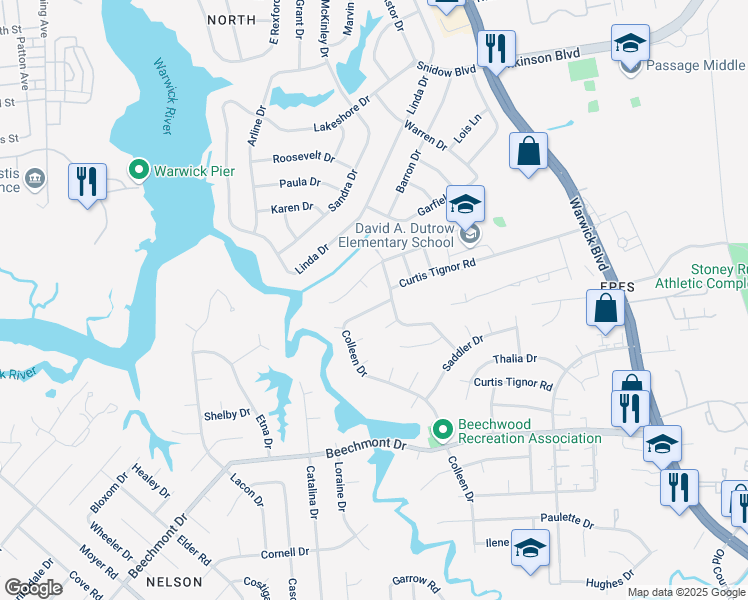 map of restaurants, bars, coffee shops, grocery stores, and more near 995 Colleen Drive in Newport News