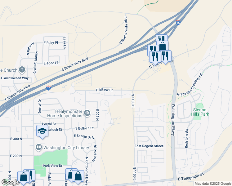 map of restaurants, bars, coffee shops, grocery stores, and more near 1000 East Bluff View Drive in Washington