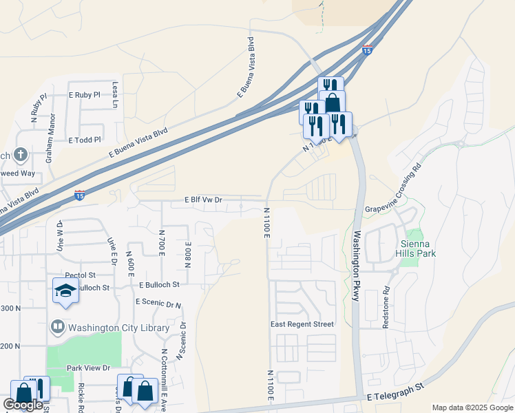 map of restaurants, bars, coffee shops, grocery stores, and more near 65 East Sunrise Drive in Washington