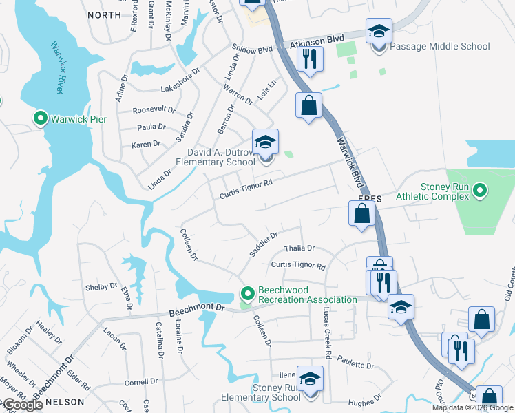 map of restaurants, bars, coffee shops, grocery stores, and more near 213 Susan Constant Drive in Newport News
