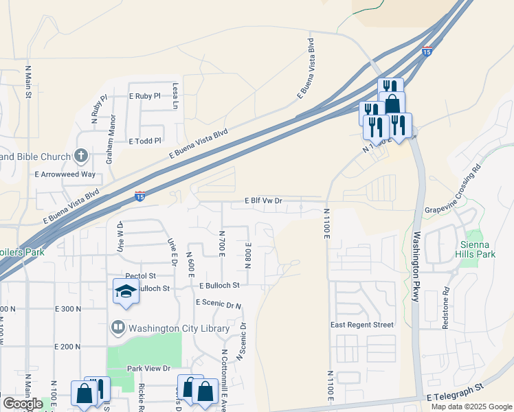 map of restaurants, bars, coffee shops, grocery stores, and more near 1000 East Bluff View Drive in Washington