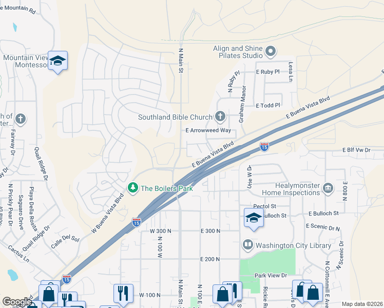 map of restaurants, bars, coffee shops, grocery stores, and more near 700 North Main Street in Washington