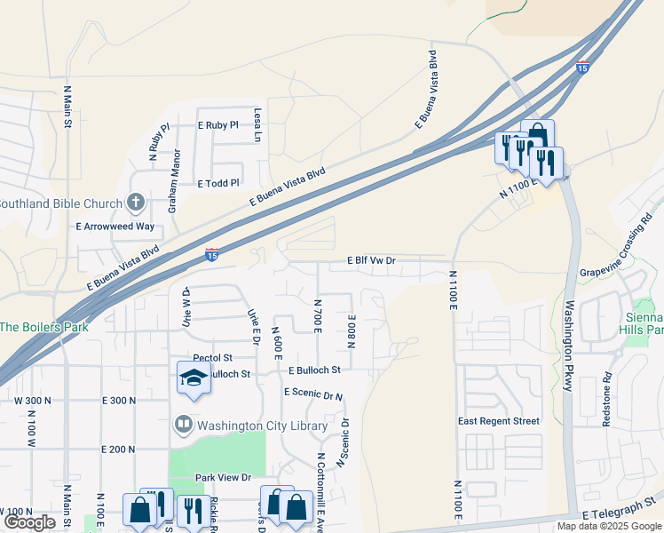 map of restaurants, bars, coffee shops, grocery stores, and more near 694 North 700 East in Washington