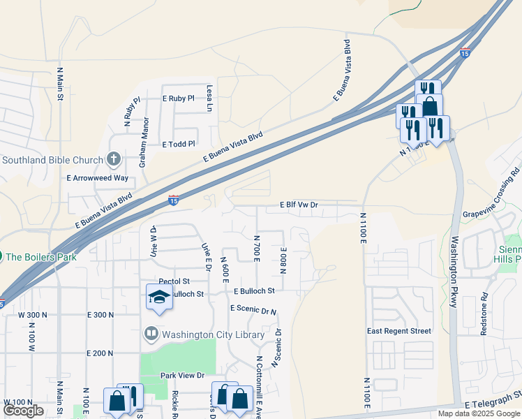 map of restaurants, bars, coffee shops, grocery stores, and more near 694 North 700 East in Washington