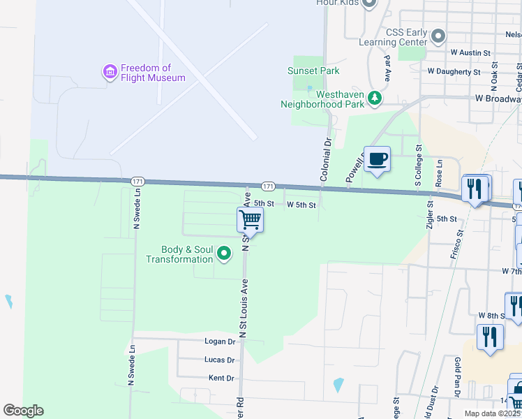 map of restaurants, bars, coffee shops, grocery stores, and more near 2101-2927 West 5th Street in Webb City
