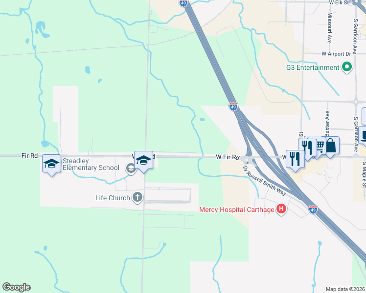 map of restaurants, bars, coffee shops, grocery stores, and more near in Carthage
